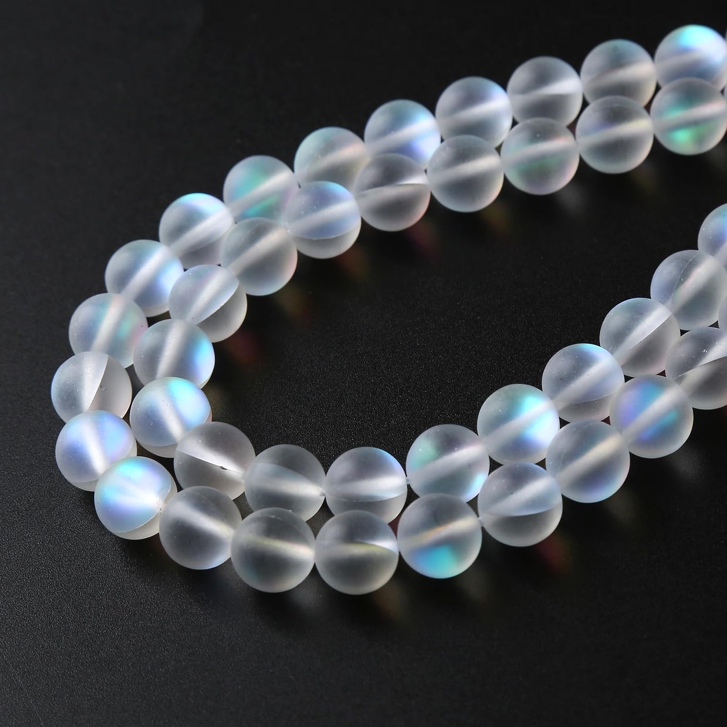 8MM 45PCS Natural Mystic Aura Quartz Beads Frosted Matte White Rainbow Round Loose Beads Jewelry Making DIY Bracelet