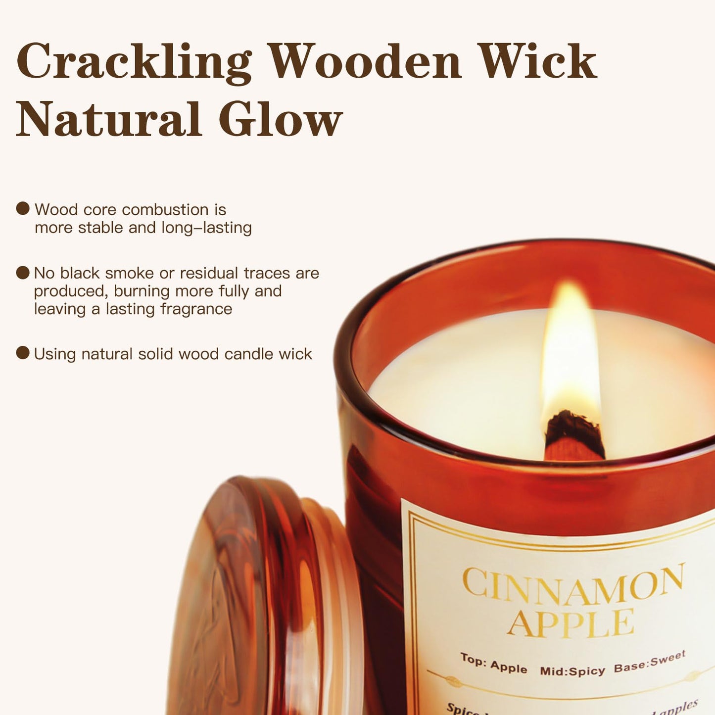 Scented Candles for Home,2 Pack Wood Wick Cinnamon Apple Scented Candles,Long Lasting Natural Soy Wax Candles with Gift Boxes,Cozy Aromatherapy Candle for Home Decor