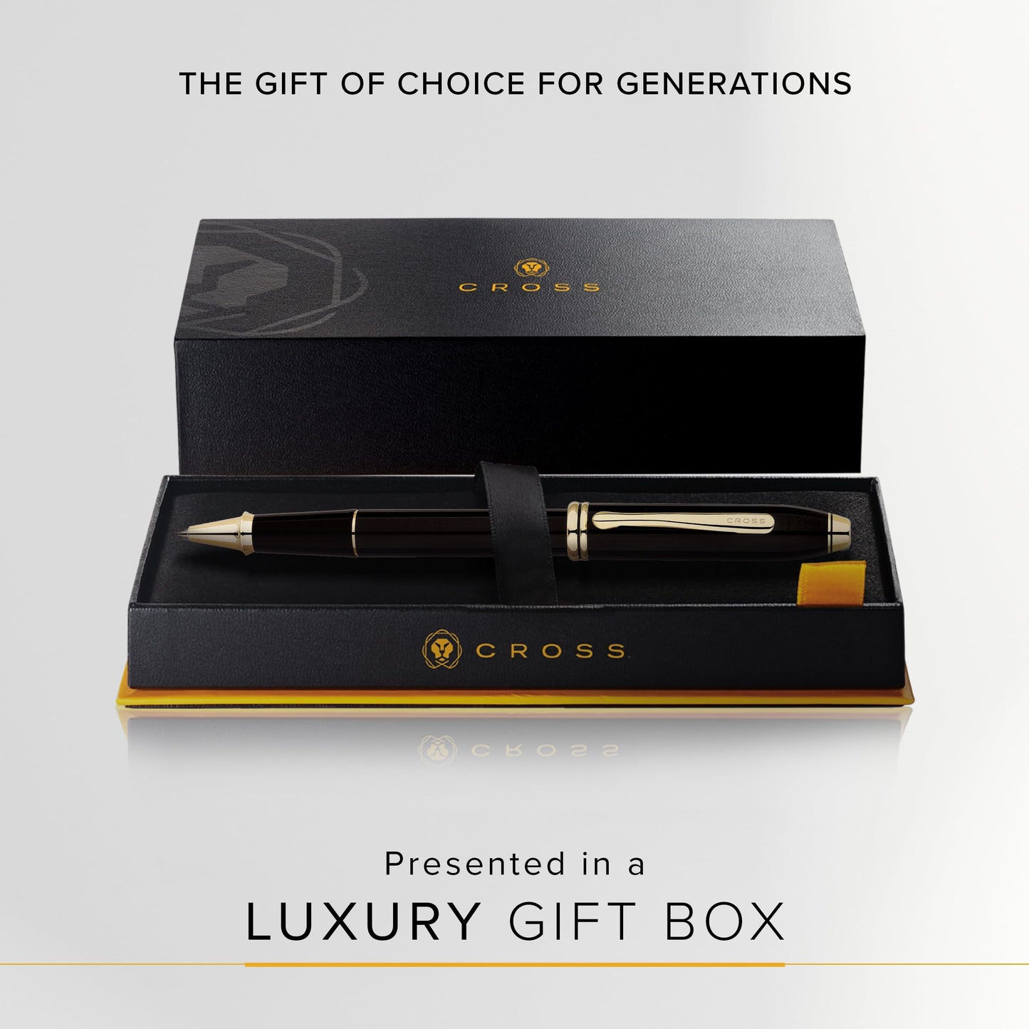 Cross Townsend Classic Black Lacquer Rollerball Pen, Black Ink - Elegant Pen, Black Ink for Effortless Writing - Consistent, Smooth Writing - Large Nib - Reliable & Long-Lasting - Includes Gift Box