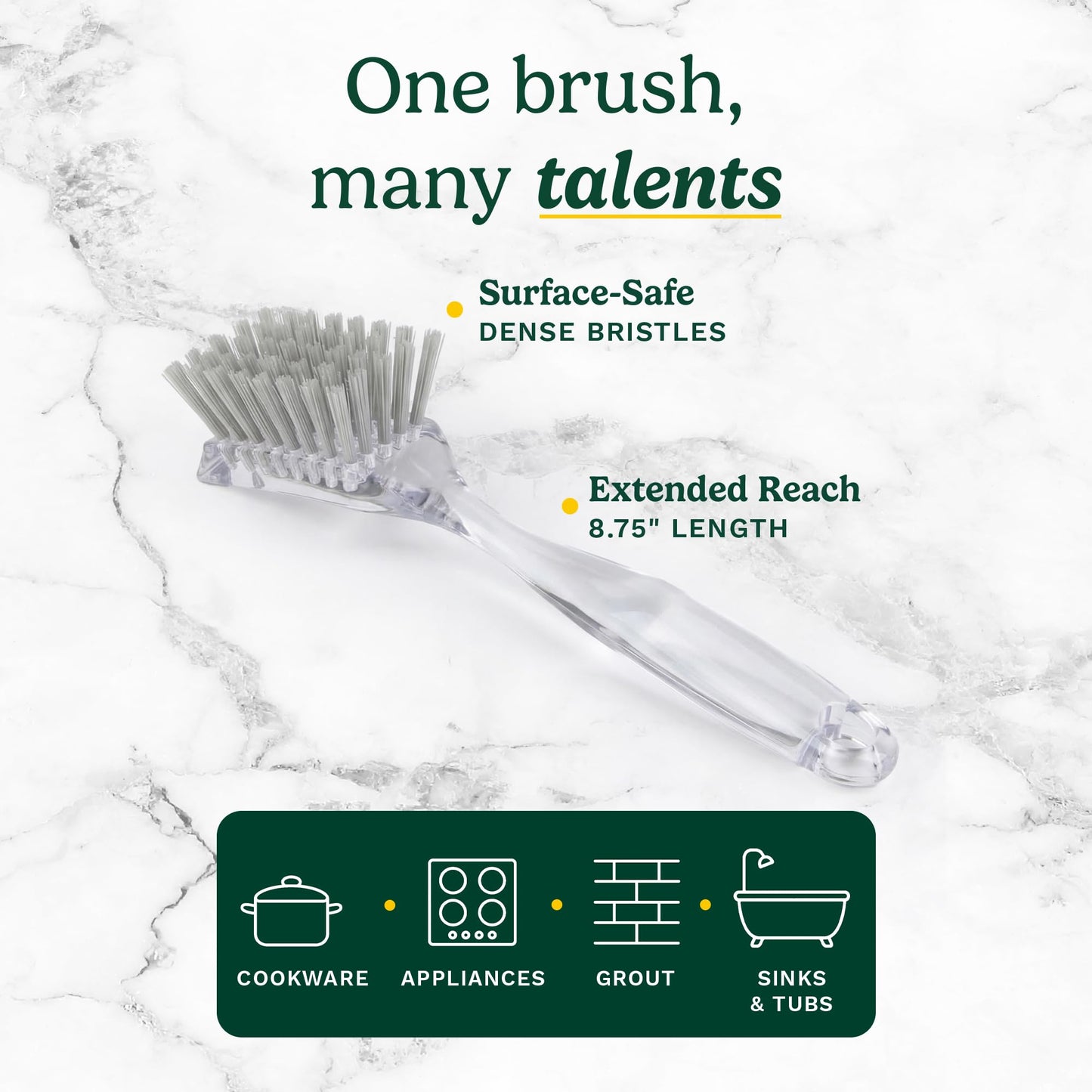Cuisinart Dish Brush with Handle 2 Pack – Kitchen Scrub Brush for Dishes, Pots & Pans, Non-Scratch Dish Scrubber, Firm Bristles for Sink & Cookware, Comfortable Grip for Everyday Cleaning