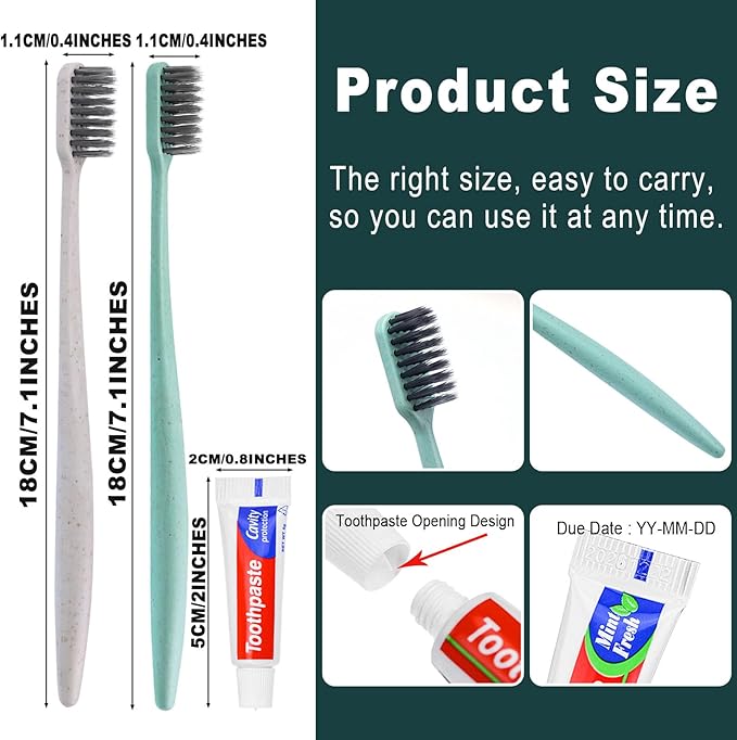 Disposable Toothbrushes with Toothpaste,60 Pack Individually Wrapped Disposable Travel Toothbrushes Kit in Bulk for Homeless,Nursing Home,Hotel,Charity (Apricot+Green)