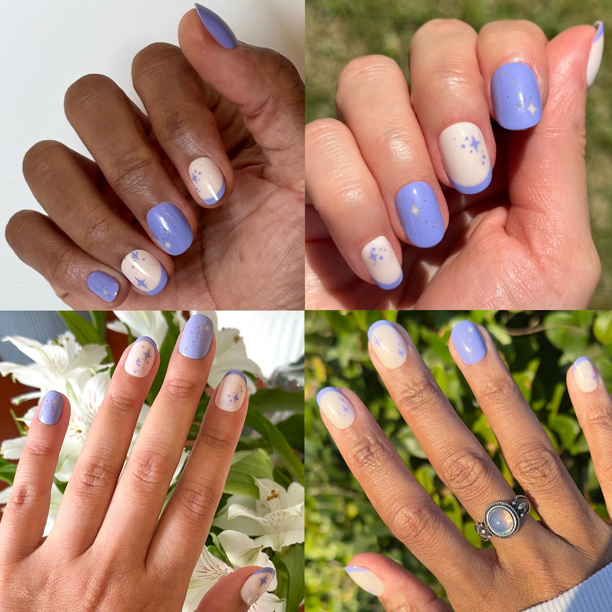 Olive & June Classic Super Stick Mani Press On Nails | No Glue Needed | 32 Tab Nails 16 Sizes | Non-Toxic Tabs Easy On-Off Non-Damaging Realist Look | 7-Day Wear | Short, Round | Mixed Purple Sparkle