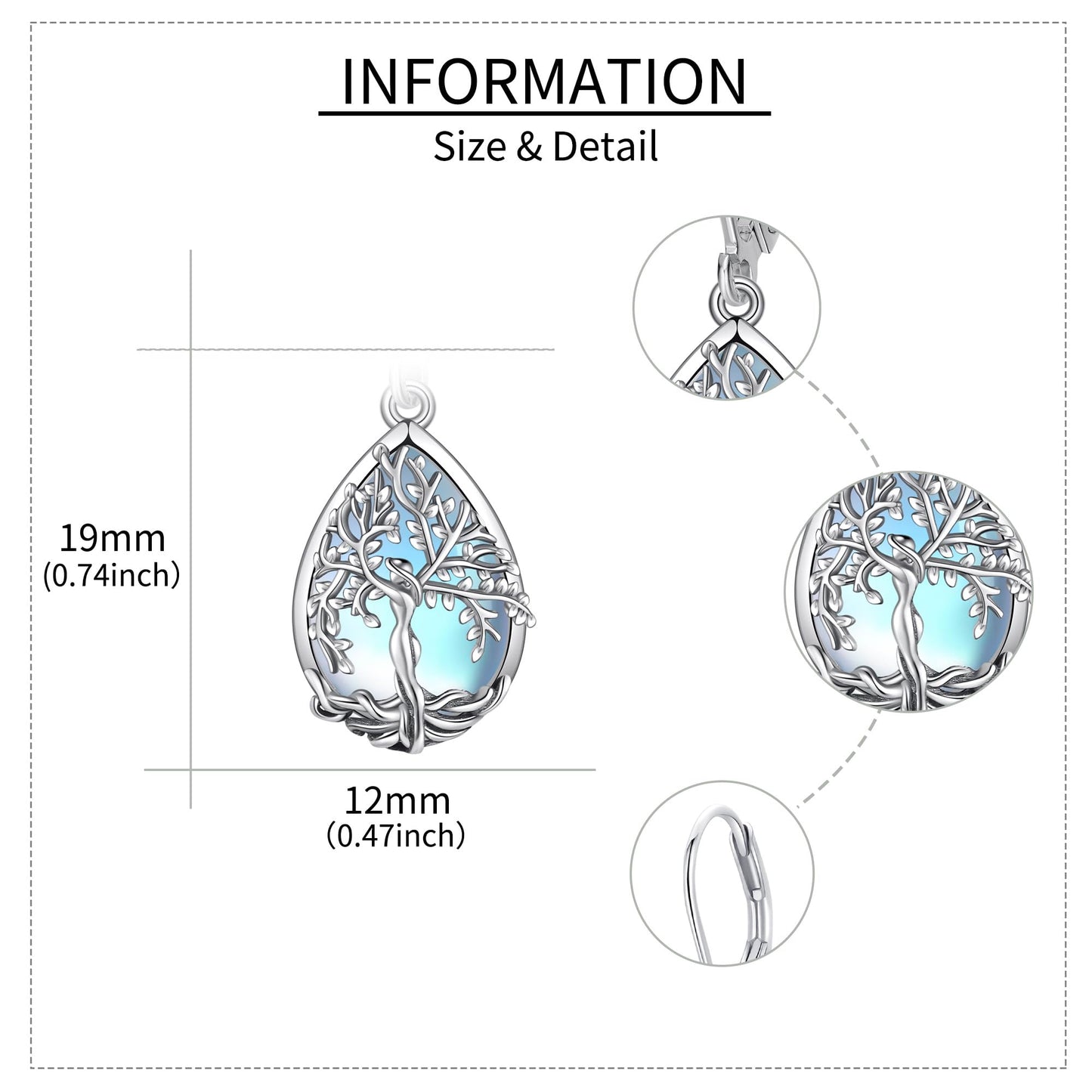 ONEFINITY Tree of Life Earrings Sterling Silver Moonstone Tree of Life Dangle Drop Earrings Teardrop Moonstone Jewelry for Women