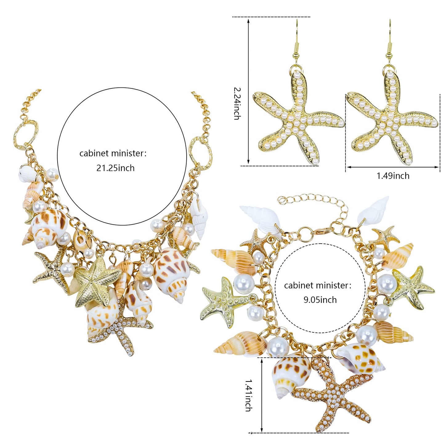 Halawly Shell Necklace Choker - Mermaid Tail Fashion Sea Starfish Faux Pearl Collar Bib Statement Chunky Pendant Set