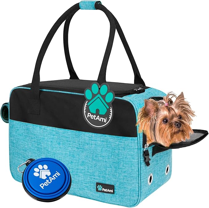 PetAmi Small Dog Purse Carrier with Pockets, Airline Approved, Chevron Teal