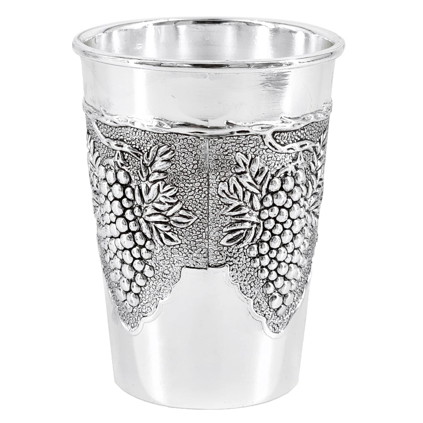 The Dreidel Company Havdalah Set, Grape Theme Wine Goblet, with Candle and Spice Incense Holders, Silver Plated