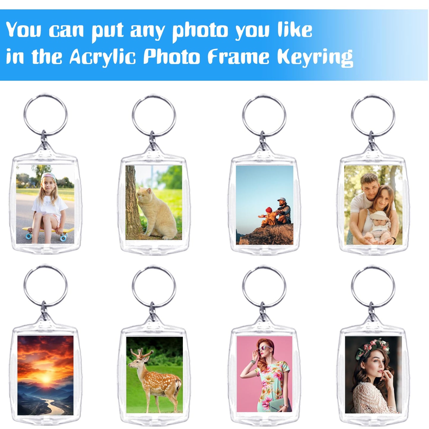 Baaxxango 30 pcs Acrylic Photo Frame Keyring,2.16 x 1.5 Inch/5.5 x 4 cm Personalized Keychains,Clear Picture Keychain as Gift,Suit for Artwork