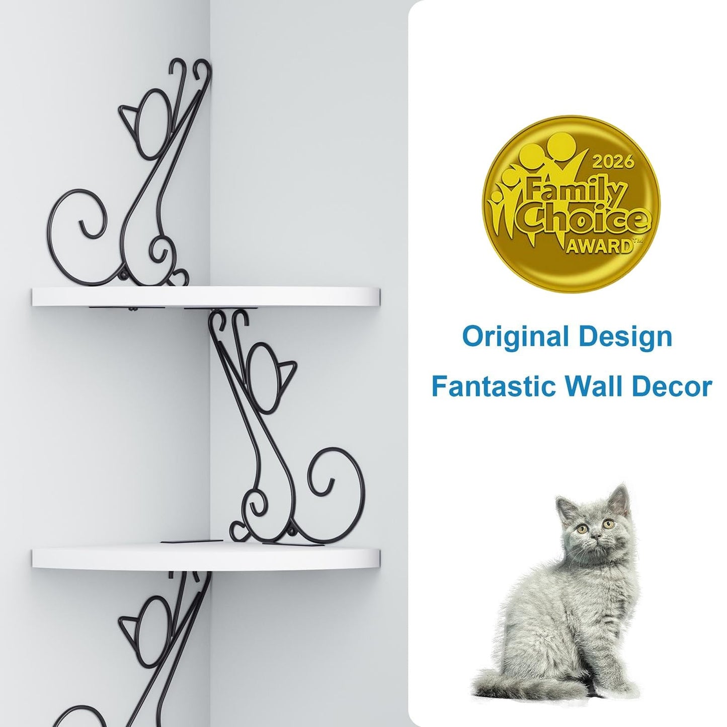 Alsonerbay Floating Corner Wood Shelves, 4 Tier Wall Mounted Rustic Storage Shelf, Cat Shaped Shelving for Wall, Solid Wooden Decor for Living Room, Bedroom, Kitchen, Bathroom, Office White