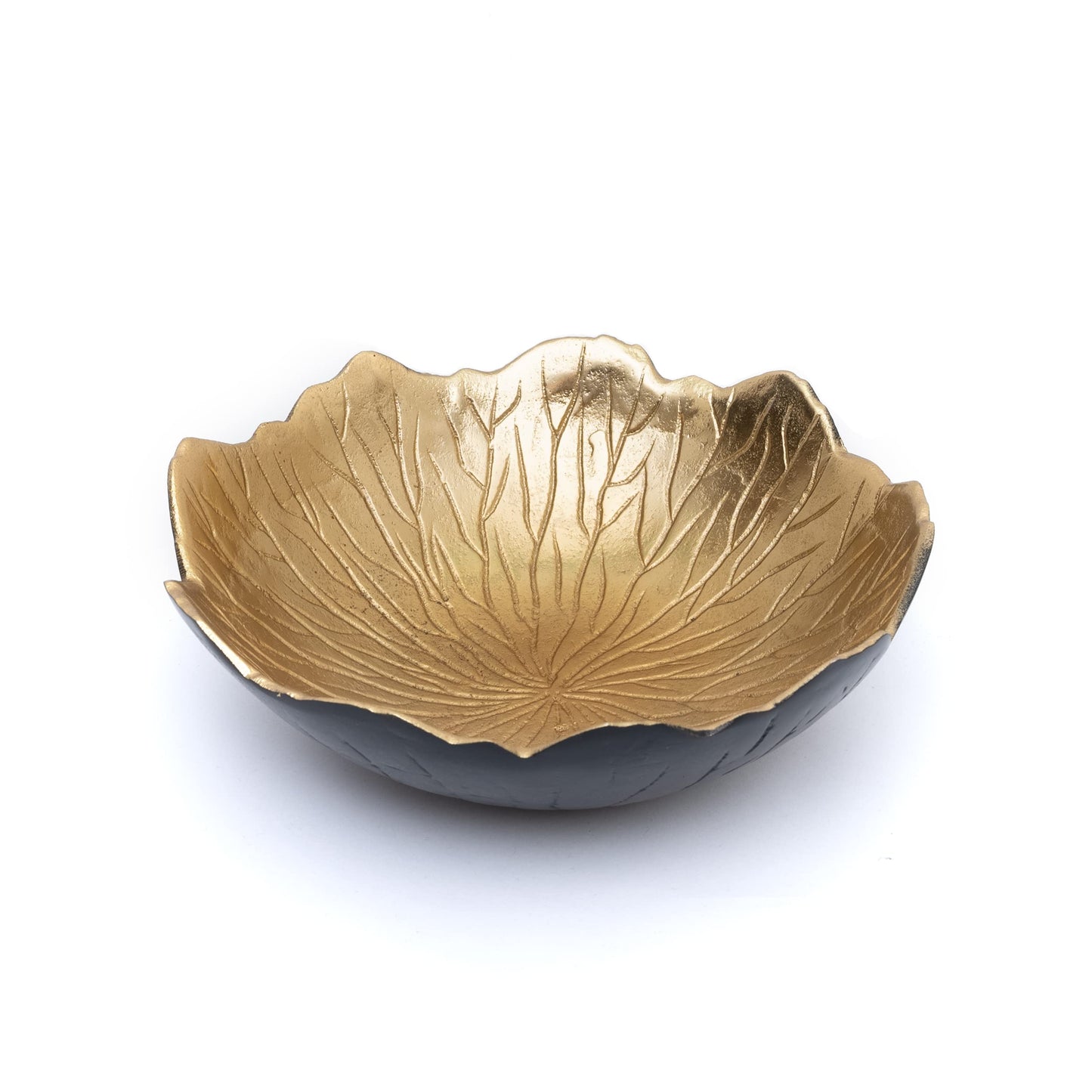 Leaf Bowl for Serving Fruits, Appetizers - Black & Gold - Elegant Home Decor Centerpiece Serveware Charcuterie Catchall Vanity Dish For Entertaining, Wedding 9" D 3" H
