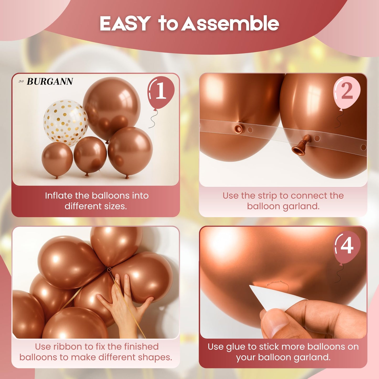 BURGANN Rose Gold Birthday Party Decorations Set, White Silver Gold Balloon Garland Kit with Banner, Crown, Champagne Bottle, Foil Backdrop