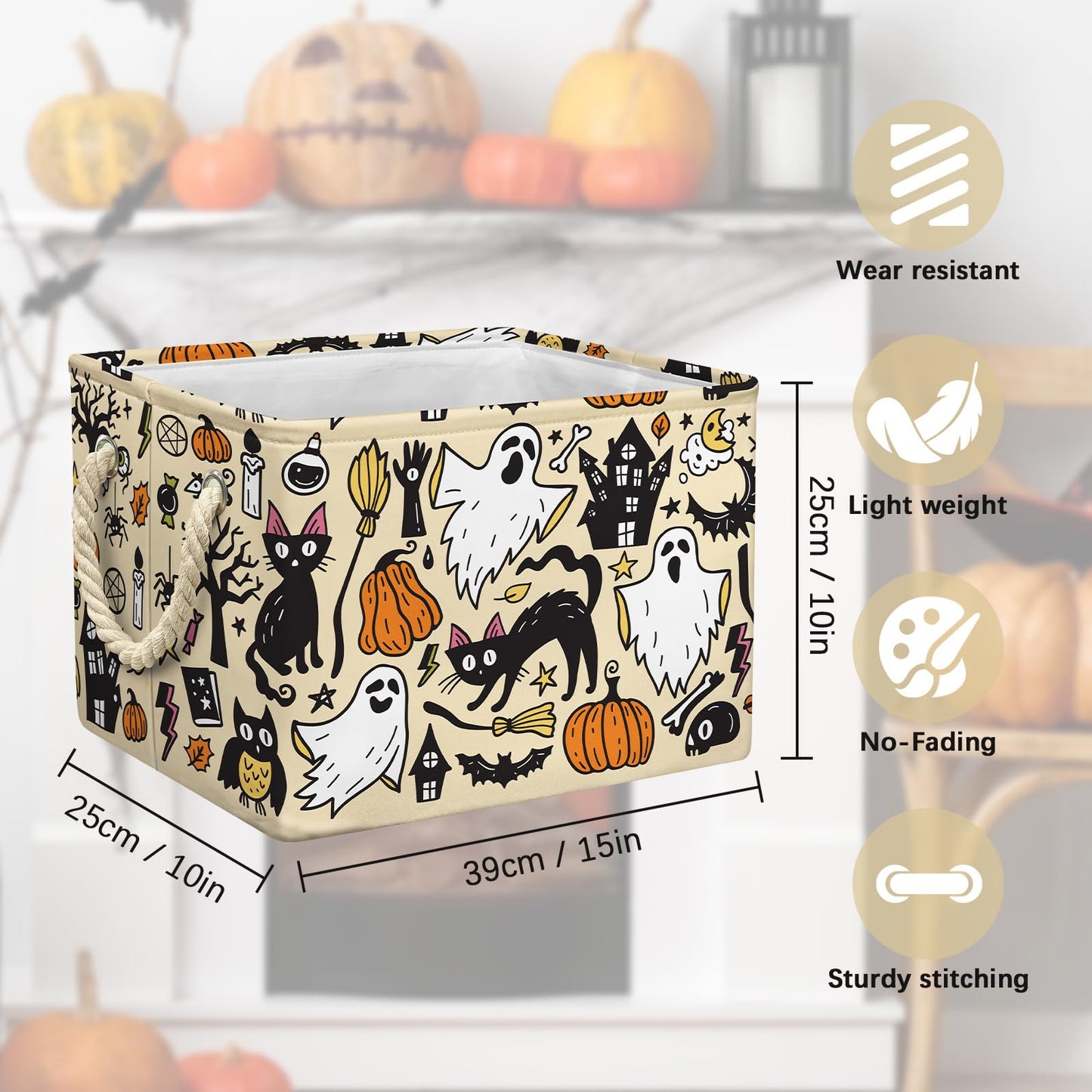 Halloween Ghost Basket Pumpkin Black Bat Boo Spooky Basket with Handles Foldable Halloween Gifts Storage Bins Boxes for Party Home Bedroom Decor