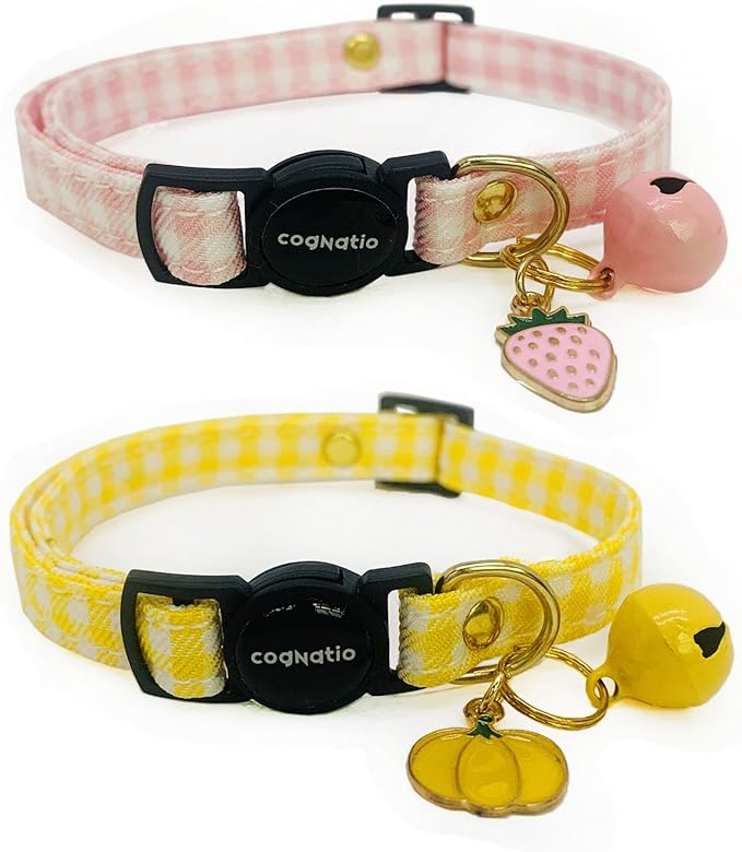 2 Pack Cotton Breakaway cat Collars with Bell,Safety Quick Release Pendant Cute Kitten Collar,Adjustable 20-30cm (Halloween2, 20-30cm)