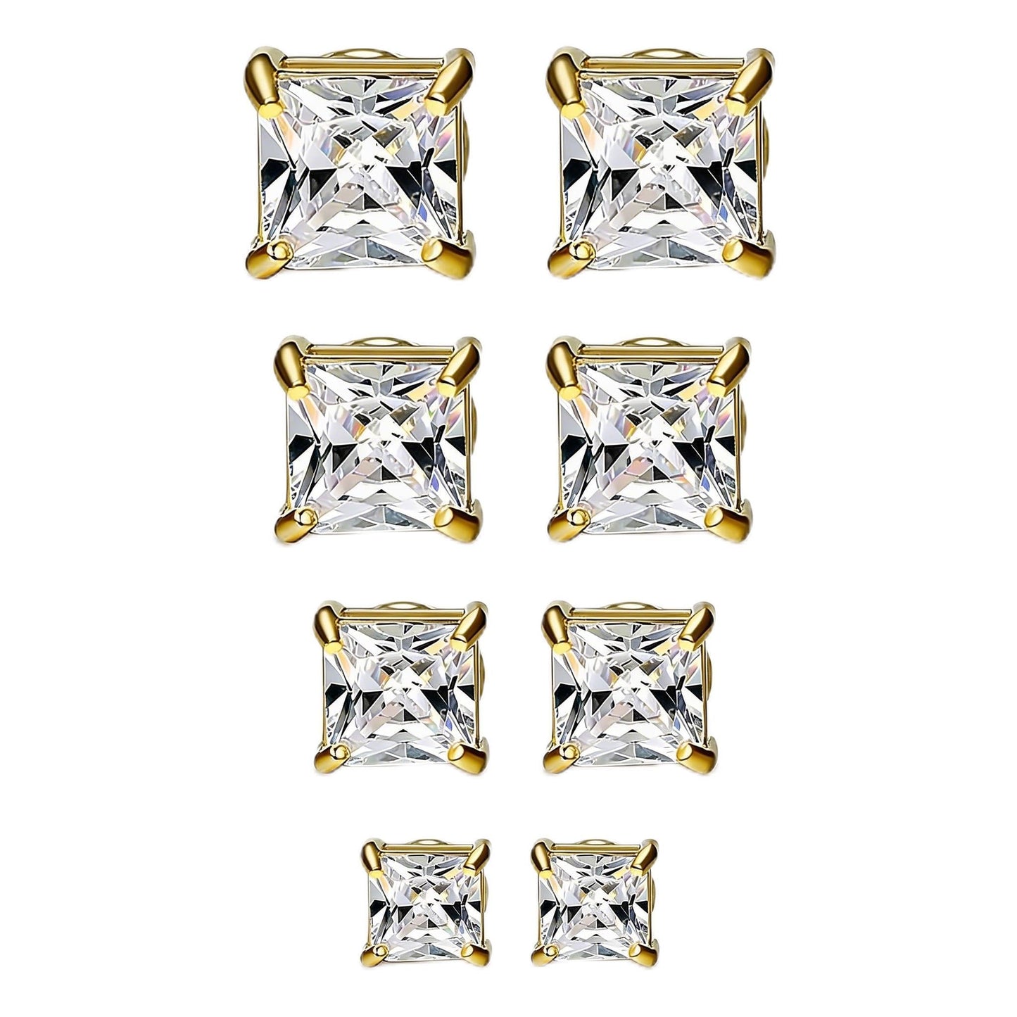 Jstyle 4-7MM Magnetic Earrings for Men Women Gold Square Cubic Zirconia Stud Earrings for Non-Pie