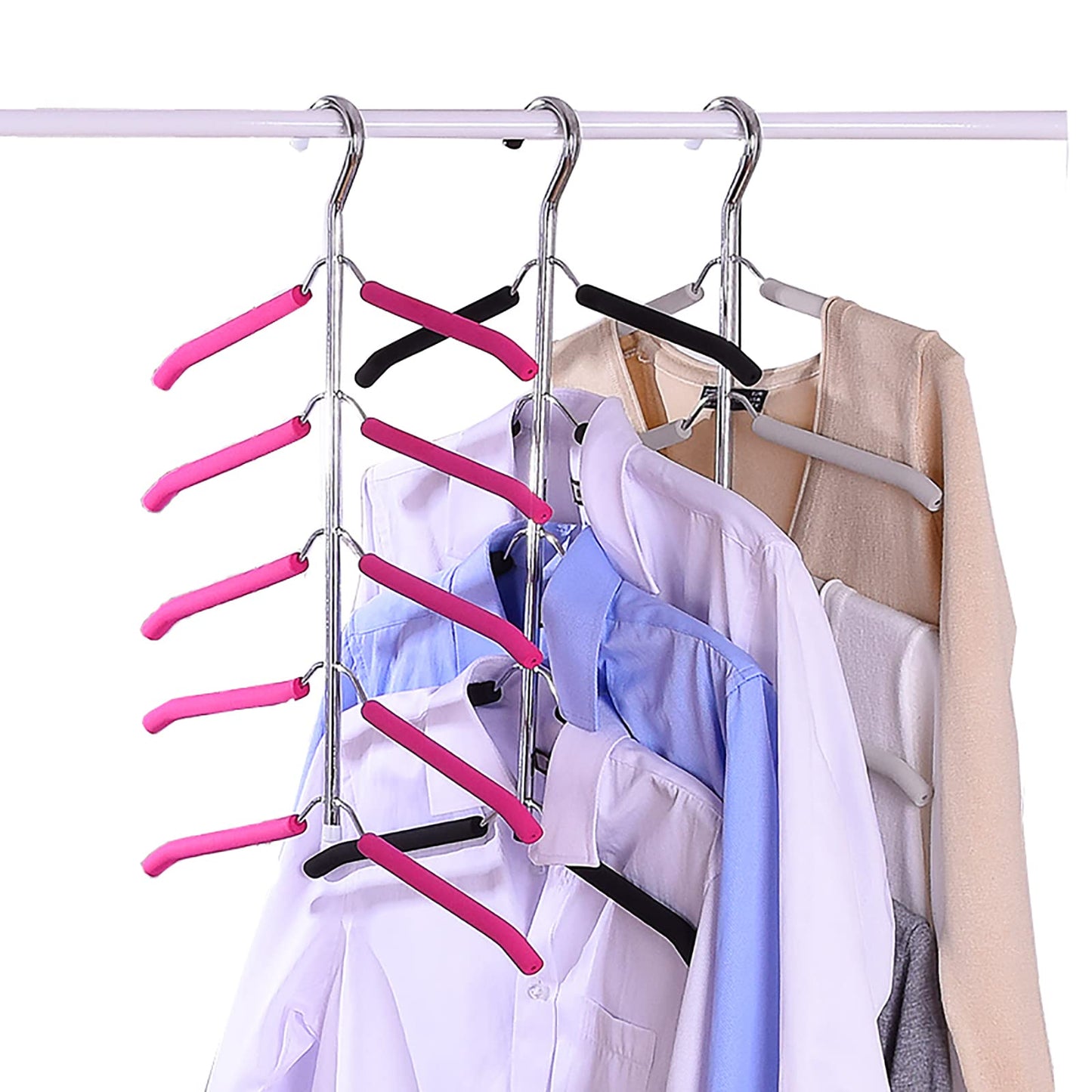 JFFLYIT Blouse Tree Hangers Multi-Layer Clothes Hangers 3 Pack 5 in 1 Non Slip Space Saving Closet Organizer Stainless Steel Shirt Hanger Coats Hanger（Black）