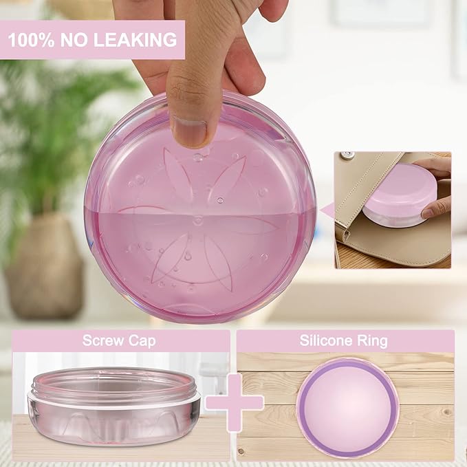 Denture Case, Leak Proof Denture Bath Case Cup Kit for Travel Cleaning, Heigoeost Denture Holder Box Bath Soaking Container for Women & Men with Mirror, Strainer, Removal Tool and Denture Brush(Pink)