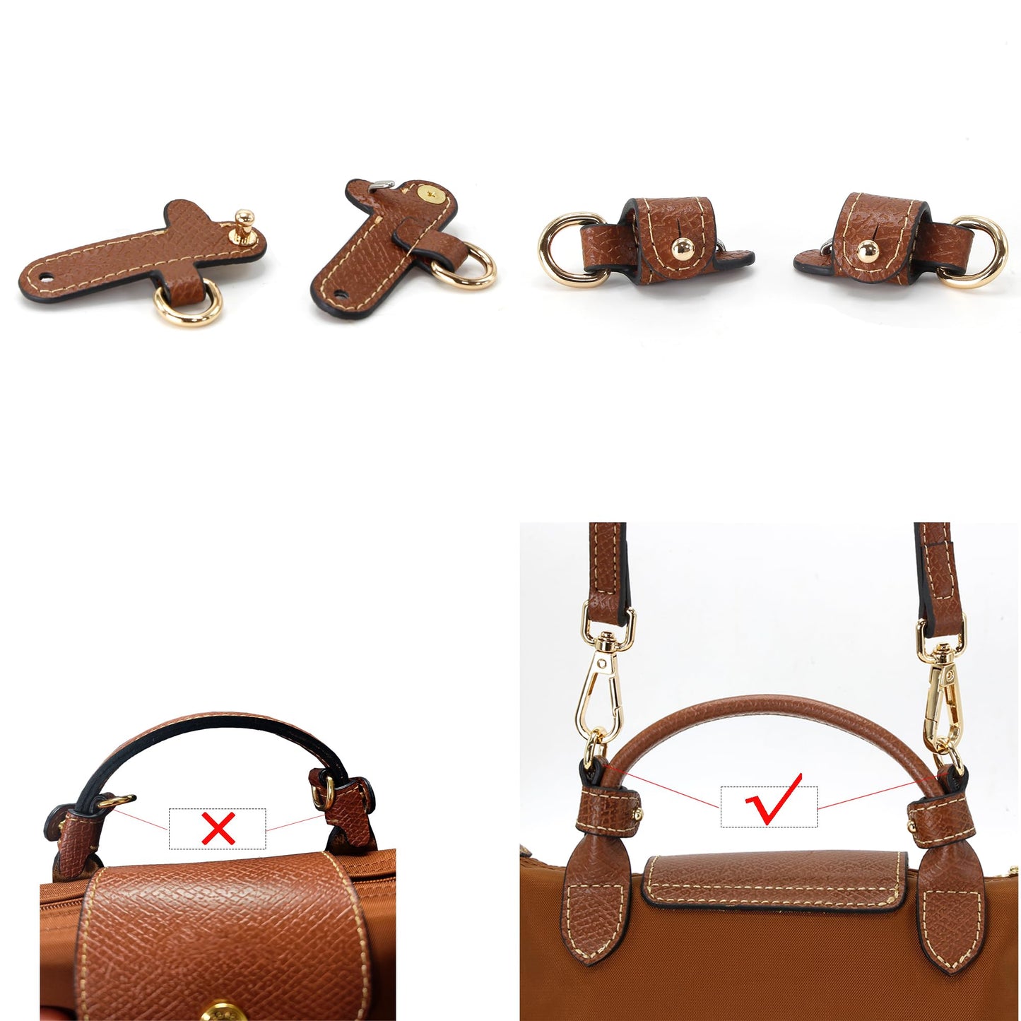 banbeln Mini Bags Leather Shoulder Strap Kit Fit For Adjustable Crossbody Small Bag (Brown&gold)