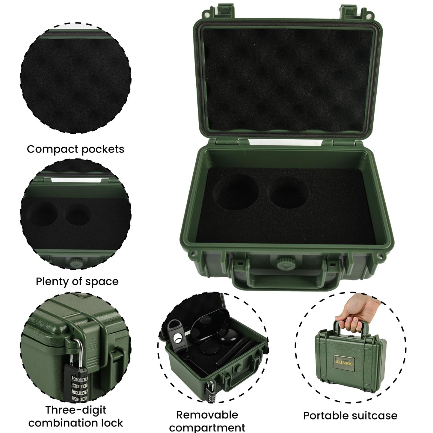 Gosstek Travel Storage Safe Locking Dry Box with 10 PCS Accessories, Durable Airtight ABS Hard Case – Heavy Duty Organization Container for Travel & Home, Great Gift Choice. Green