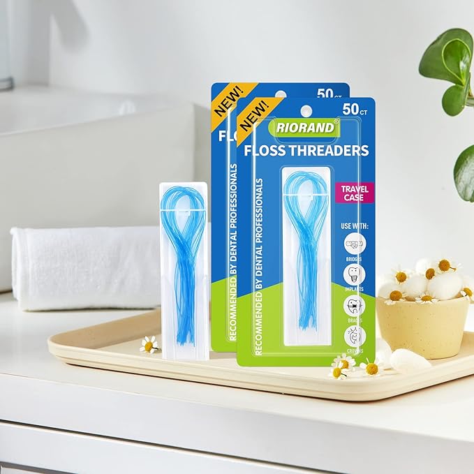 RioRand Floss Threaders,Essential Tool for Maintaining Oral Health with Braces, Bridges, and Implants 150 Count (Pack of 3)