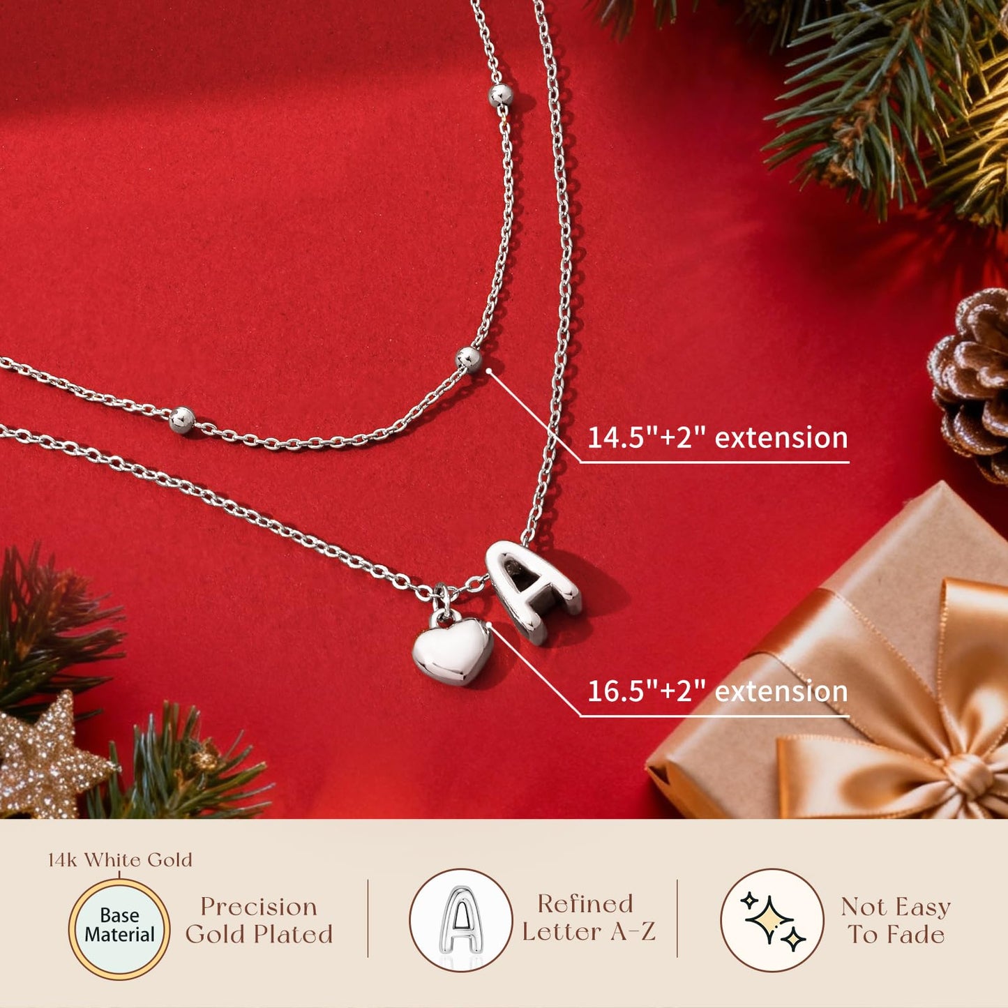 adoyi Silver Heart Initial Necklaces for Women 14k Gold Plated Layered bubble Letter Necklace Dainty Heart Q Pendant Necklace Stack Birthday Valentines Gifts for Women Jewelry