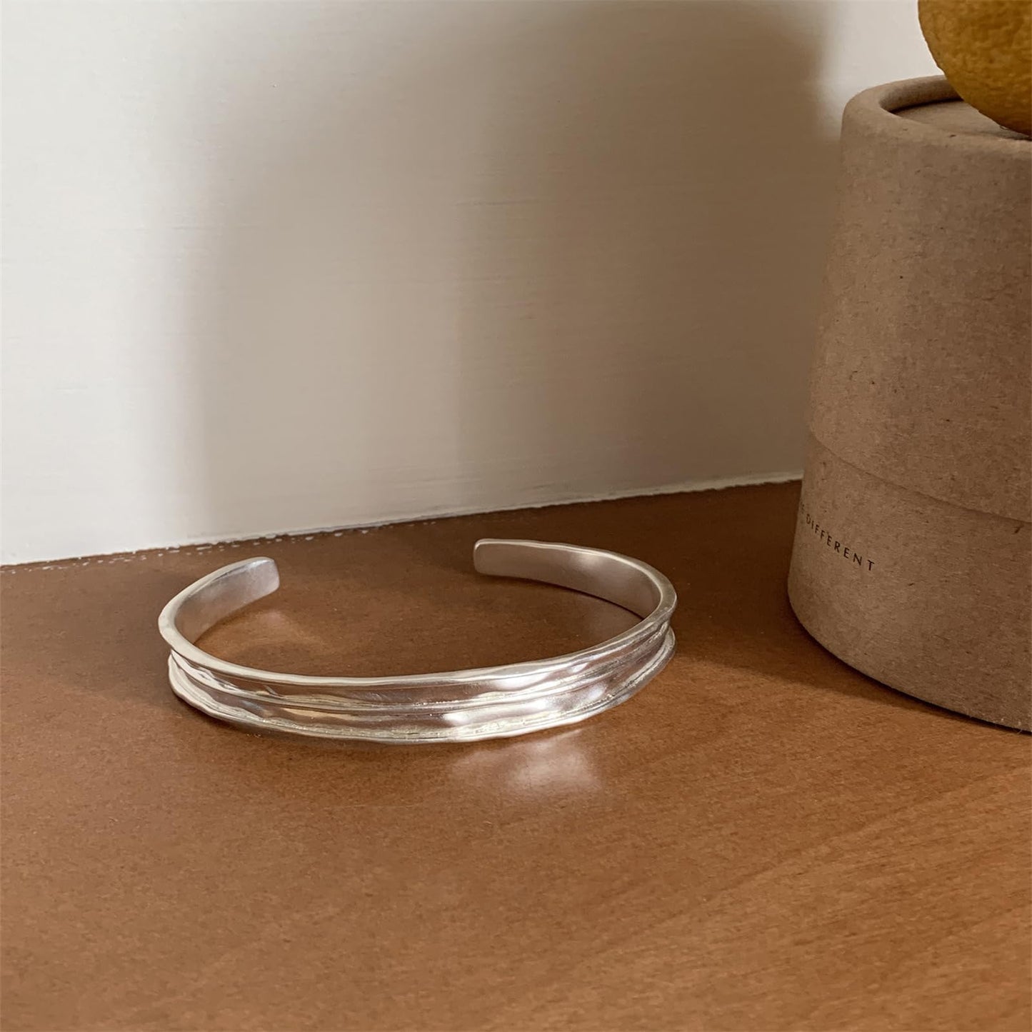 Handmade 925 Sterling Silver Bangle Bracelets For Women Irregular Hammered Cuff Bangles Texture Bangle Bracelets Open Adjustable Cuff Bangles For Women Wide Band Bangles Simple Statement Bangle Gifts