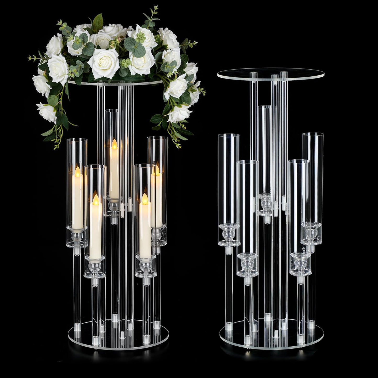 Fullvaseer 2PCS 5 Arm Candelabra,Clear Centerpiece for Table,Acrylic Centerpiece Stand for Wedding Reception,Acrylic Candle Holder for Event Celebration Wedding Birthday Home Christmas