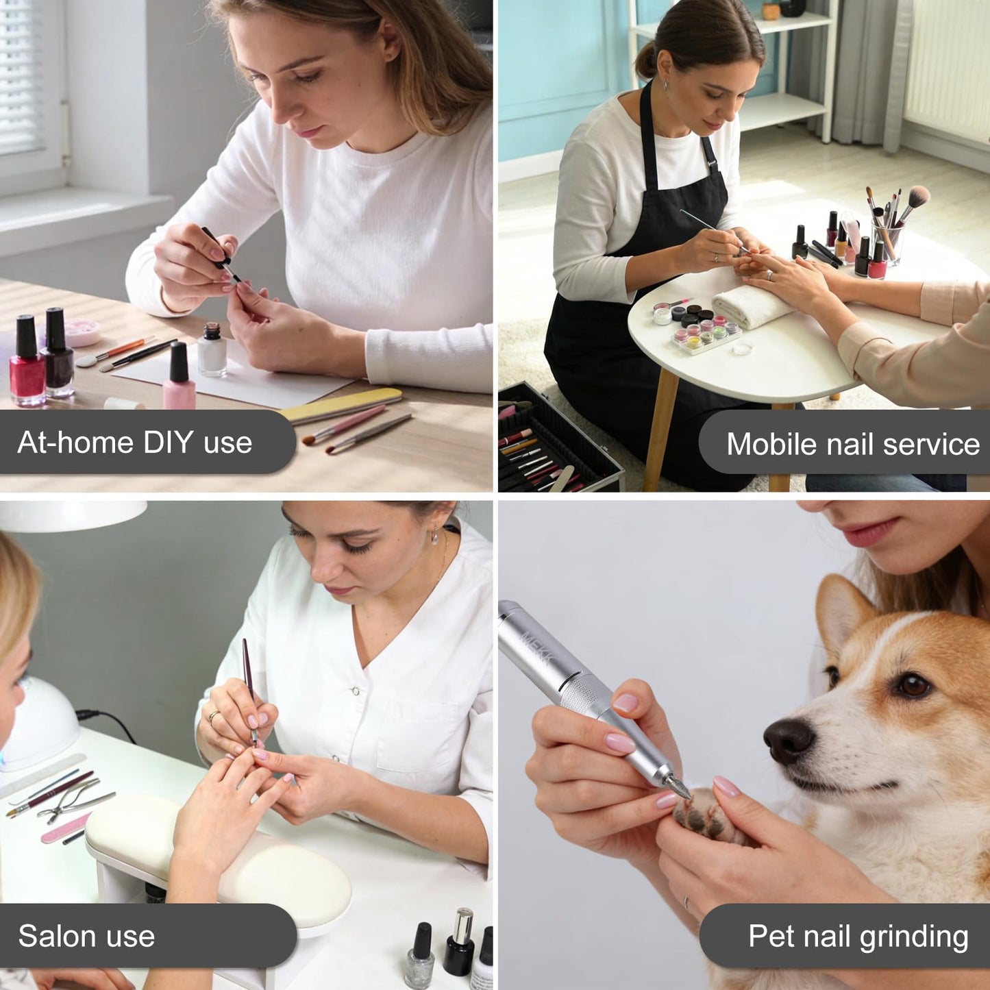 MEKK Nail Drill Kit,35000RPM Electric Nail Drill Professional Electric Nail File with 12PCS Bits,Anti-Shaking Cordless E Filer for Nails with LCD Display,Home & Salon (White)