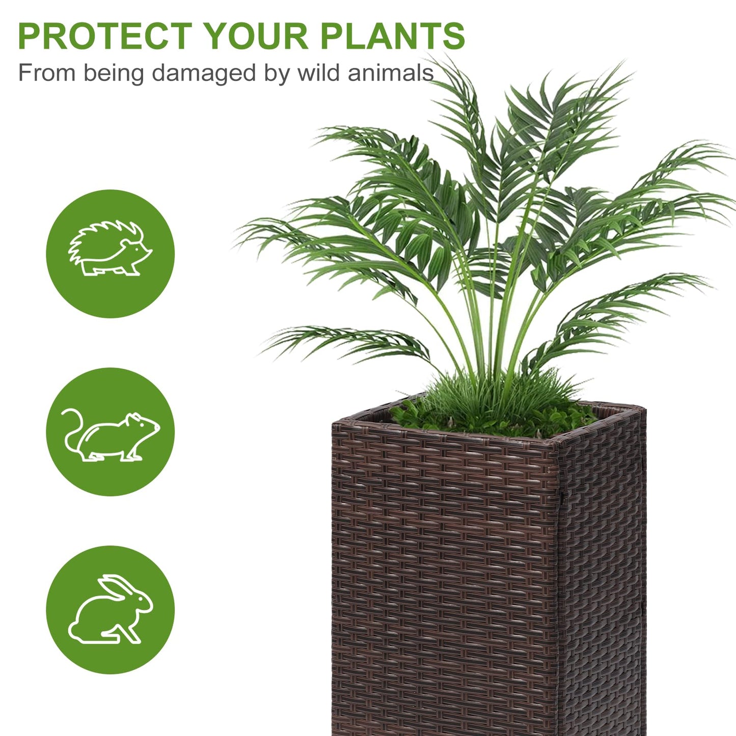 LEWIS&WAYNE Set of 2 Tall Planters for Outdoor Plants Handmade 24'' Wicker Tall Square Planter Box with Removable Liners Modern Planter for Indoor Outdoor Garden Patio Front Porch - Brown
