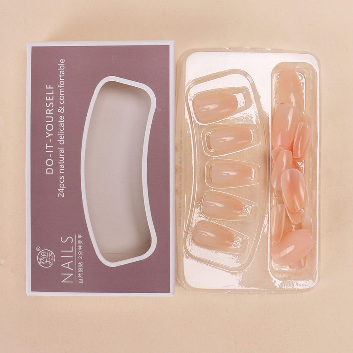 Coffin Press on Nails Short Fake Nails Solid Color Translucent Nails Press ons Ombre Glue on Nails Simple Artificial Ballet Acrylic Nails for Women 24 Pcs
