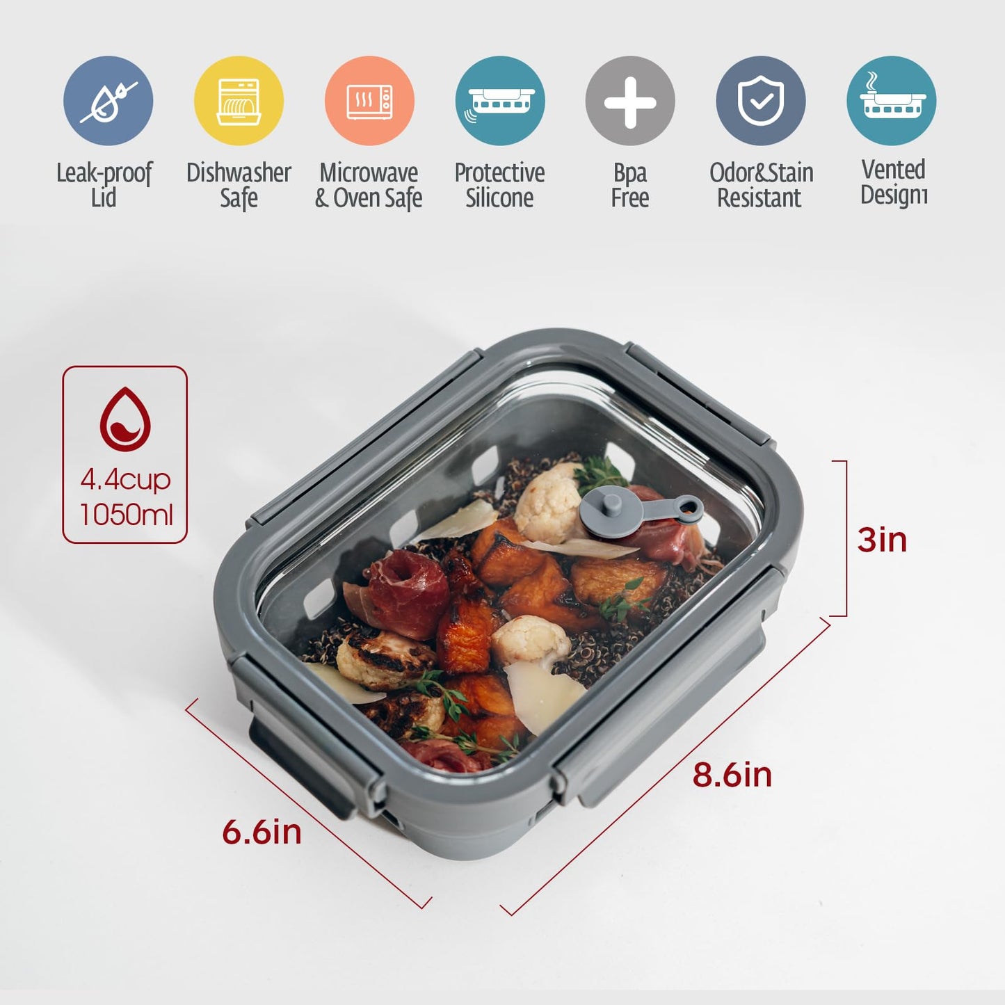 GENICOOK Glass Food Storage Containers With Glass Lids+Vegetable Chopper 5-in-1 Food Prep Tool
