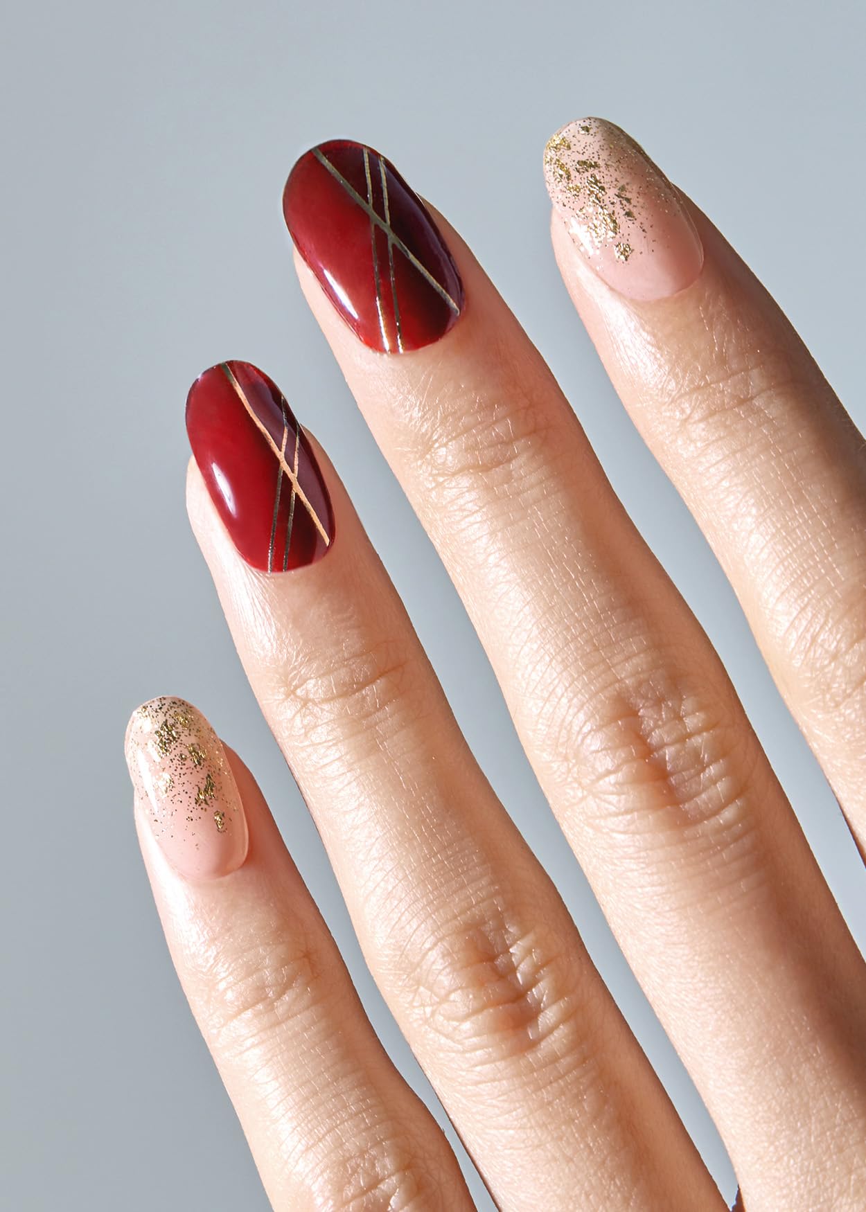 ohora Semi Cured Gel Nail Strips (N Ruby Glint) - Works with Any Lamps, Salon-Quality, Long Lasting, Easy to Apply & Remove - Includes 2 Prep Pads, Nail File & Wooden Stick