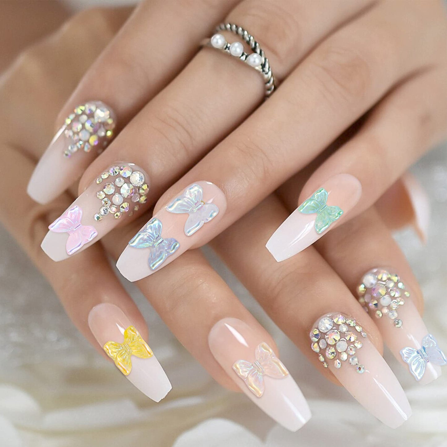 OIIKI 300pcs Cute 3D Butterfly Nail Charm, Glitter Charm for Nails Art, Resin Art Decorations Ornaments Gems for Acrylic DIY Craft Design Manicure Accessories