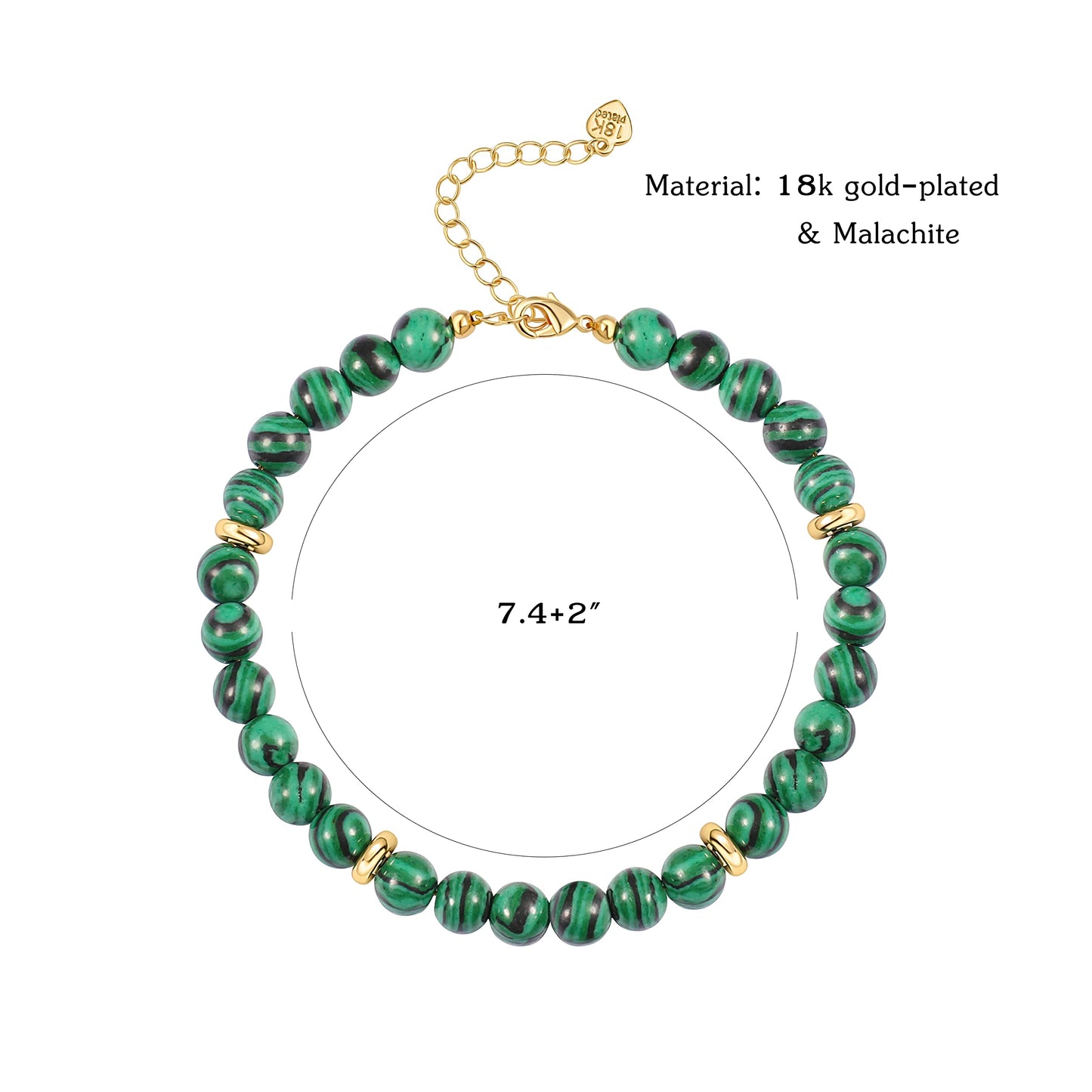 POTESSA Malachite Beads Gemstone Bracelet Healing Crystal Stone Women Stress Relief Reiki Yoga Energy Bracelet
