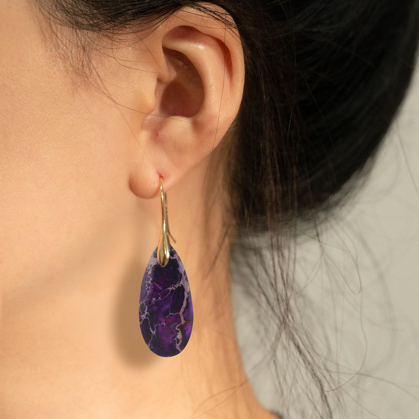 Sriomu Natural Healing Stone Fishhoop Dangle Drop Earrings Statement Gold silver earrings