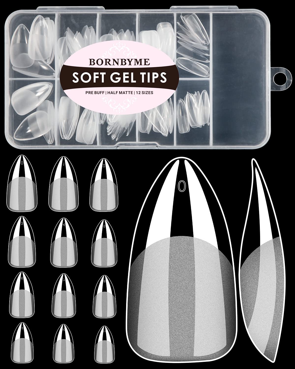 Soft Gel Nail Tips Medium Almond, 120PCS Pre Buff Full Cover Nail Extenison Tips Half Matte Gel Nail Tips BORNBYME