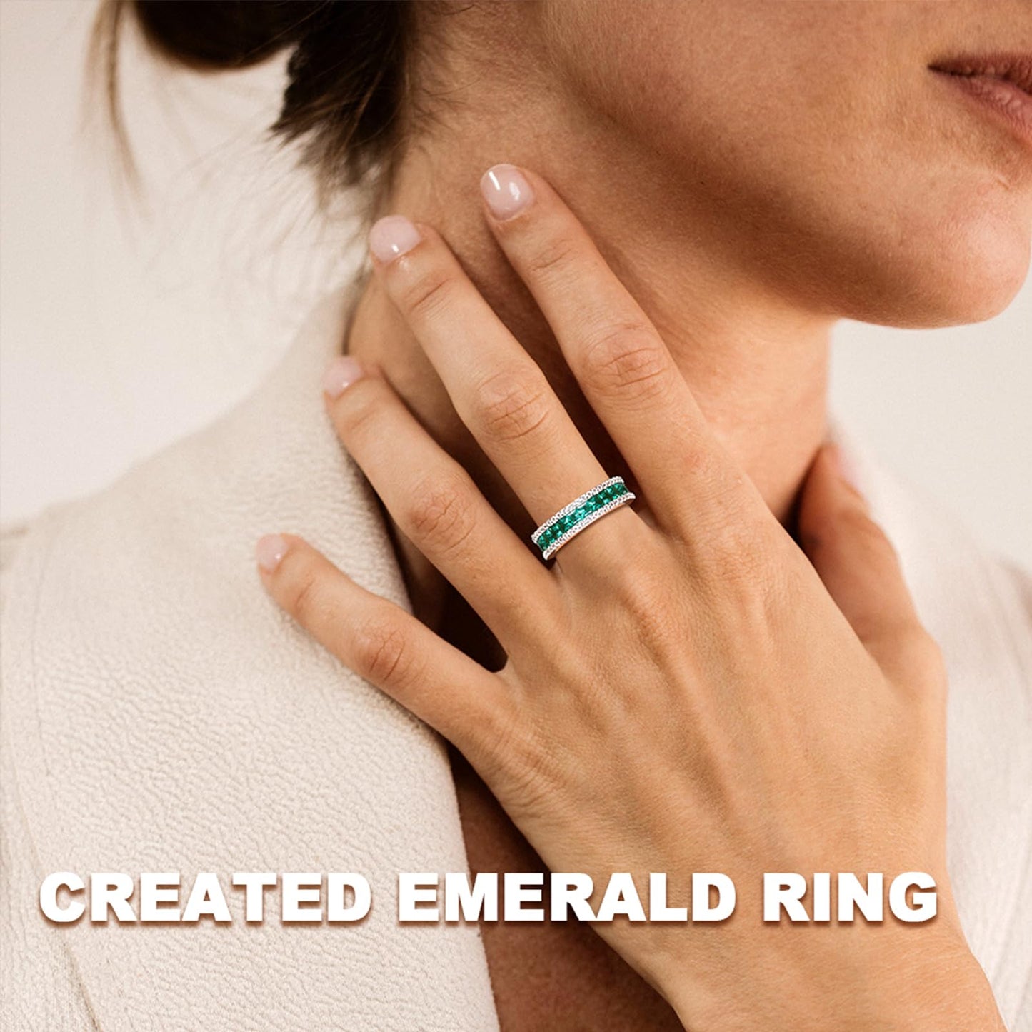 RANDES Emerald Promise Rings for Her 925 Sterling Silver Created Green Stone Engagement Wedding Band Ring Anniversary Jewelry Size 6.5