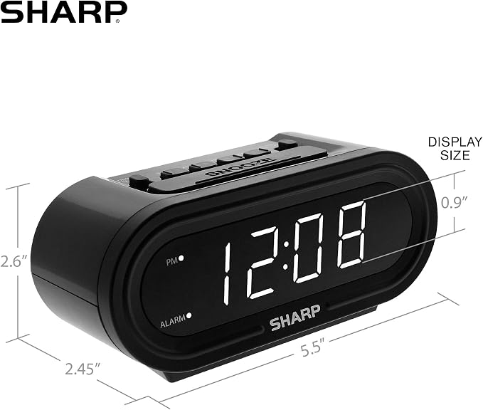Sharp AccuSet Self-Setting Alarm Clock with White LED, Midnight Black