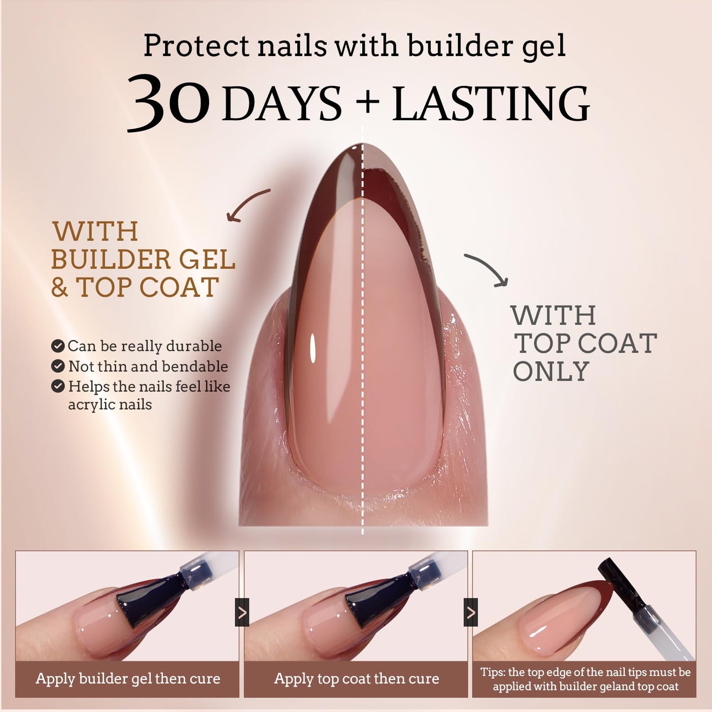 BTArtboxnails XCOATTIPS Press on Nails - French Tip Press on Nails Long Square, Skin Tones Soft Gel Nails False Nail Tips, Soak Off Acrylic Nails Extensions