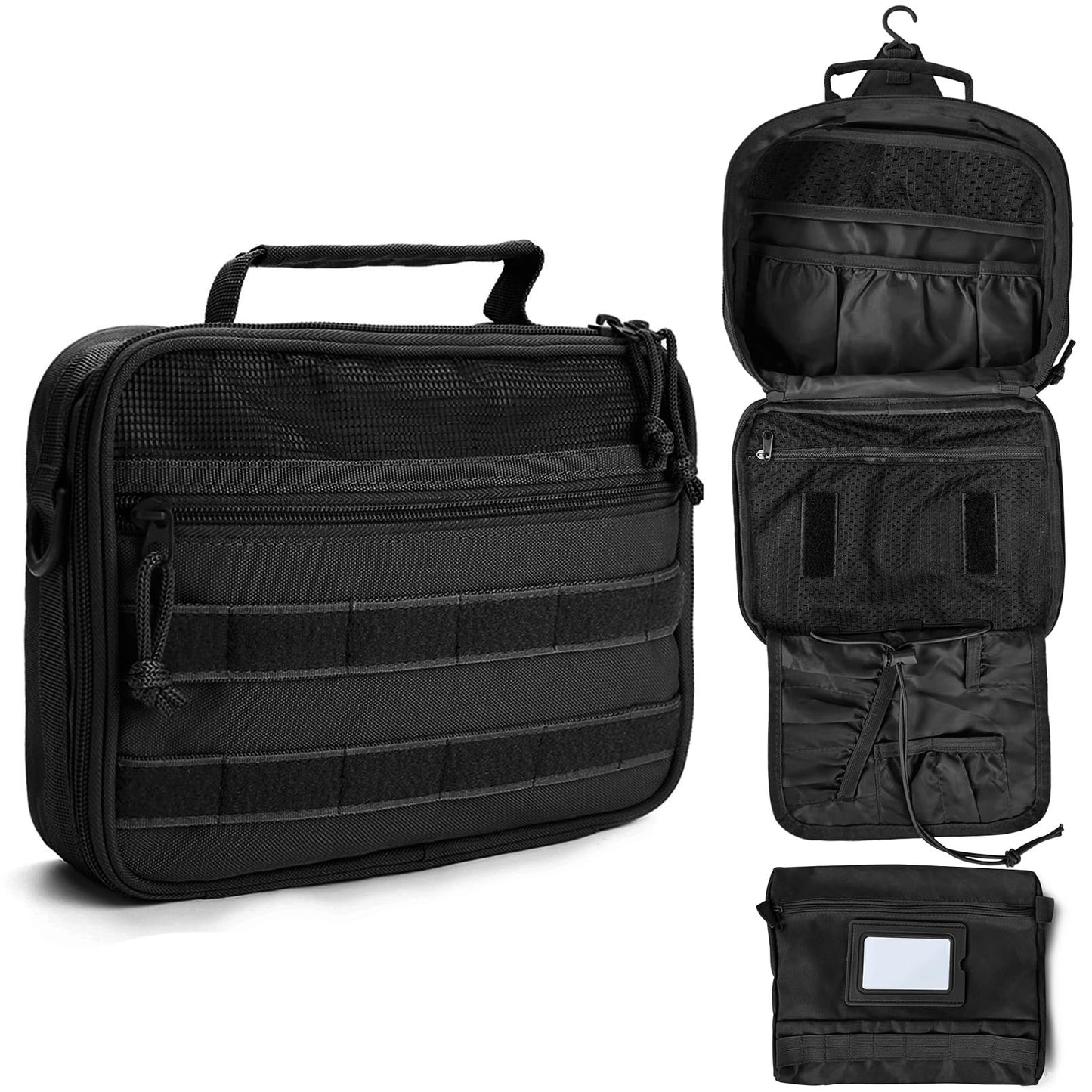 SMONT Toiletry Bag for Men, Mens Toiletry Travel Bag, Tactical Hanging Shaving Hygiene Dopp Kit Bag for Bathroom Black