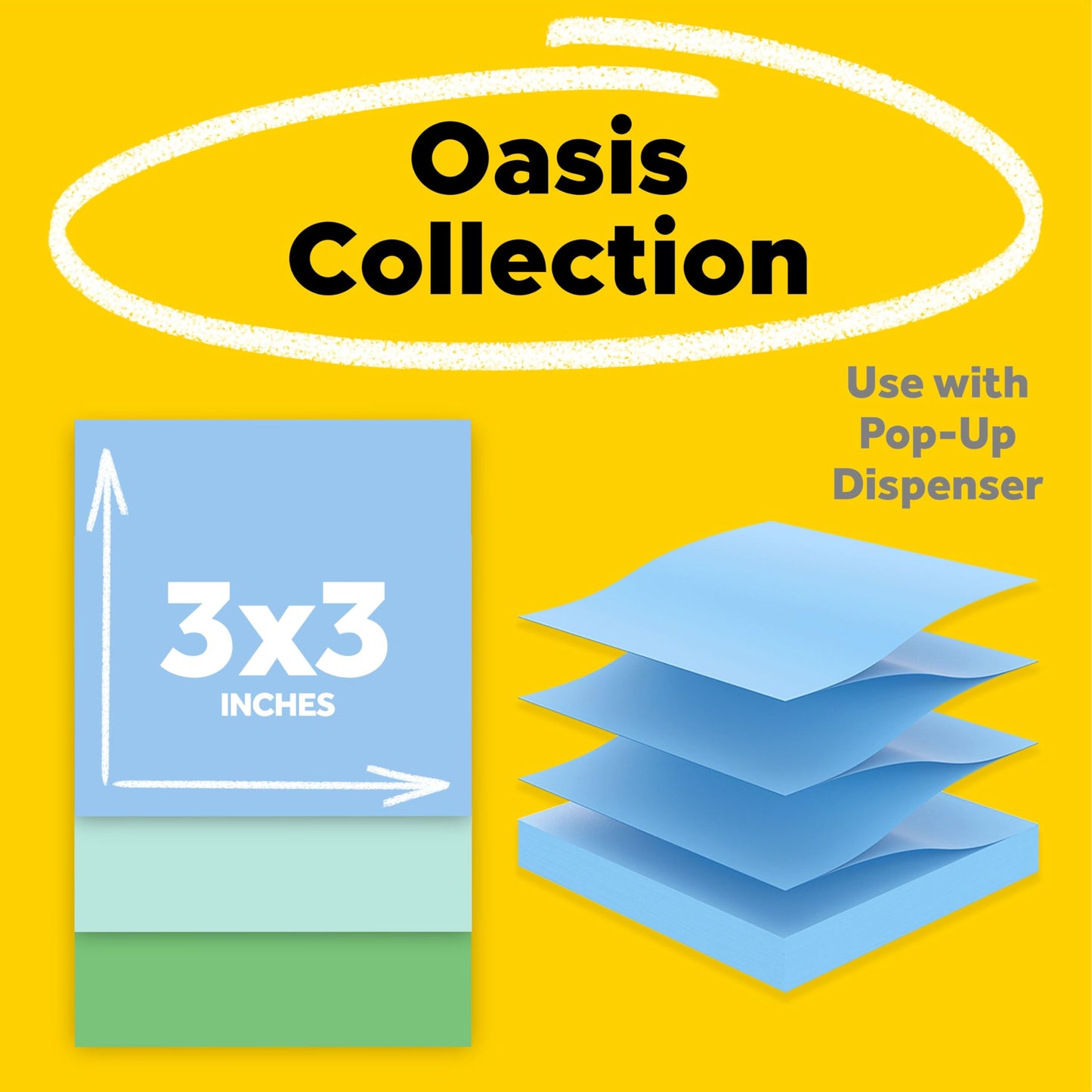 Post-it Super Sticky 100% Recycled Pop-up Notes, 3 in. x 3 in., 70 Sheets, 6 Pads, Oasis Collection, School Supplies and Office Products