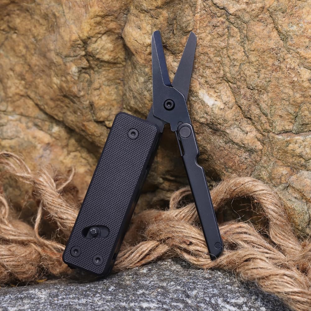 Roxon KS2E Noir Elite D2 Blade 13 in 1 Mini Multi Tool function pocket knife with big scissor, G10 handle and Pocket clip, good for Camping/Backpacking/Emergencies/EDC Multitool (D2 Steel Blade)
