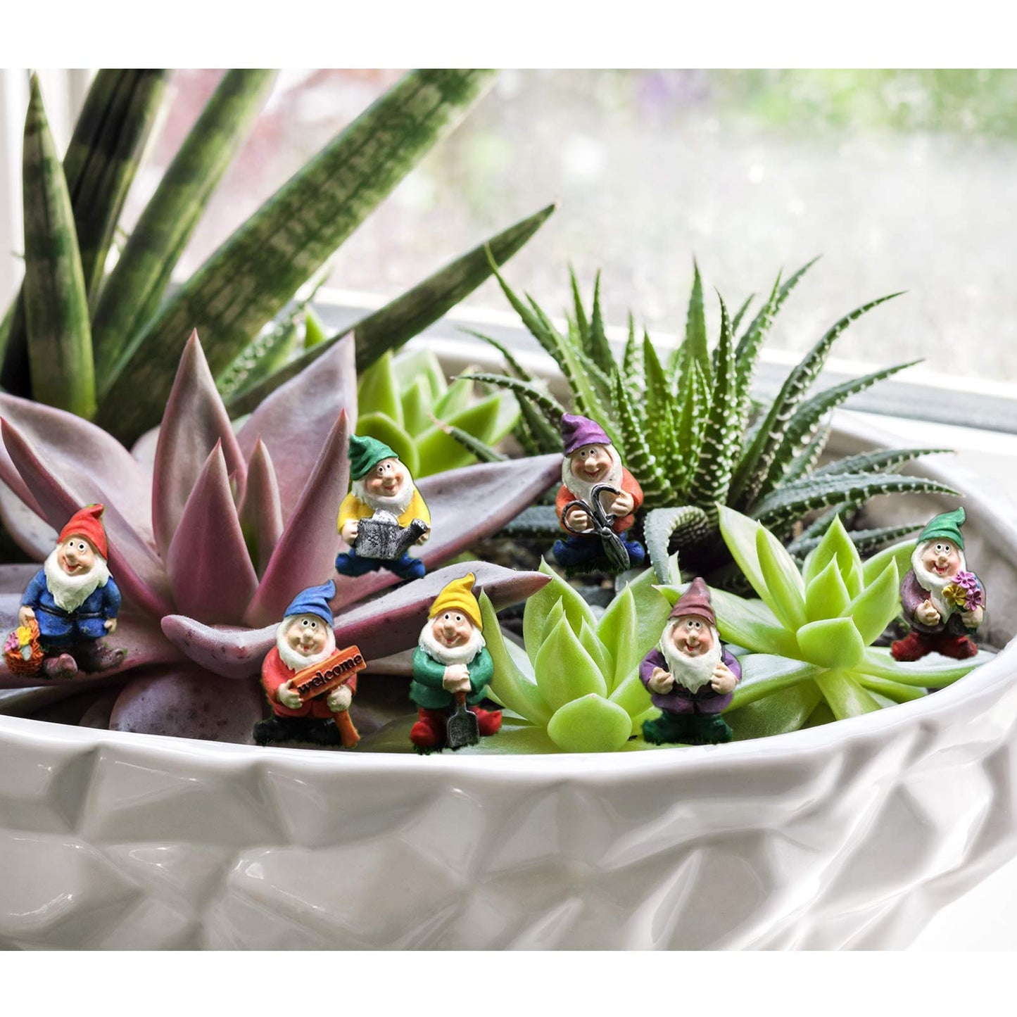HONEYSHOW Fairy Garden Accessories, 7PCS Gnome Figurines-Mini Gnomes kit/Seven Dwarfs Statue for Fairy Garden/Flower Pot/Home Decoration.
