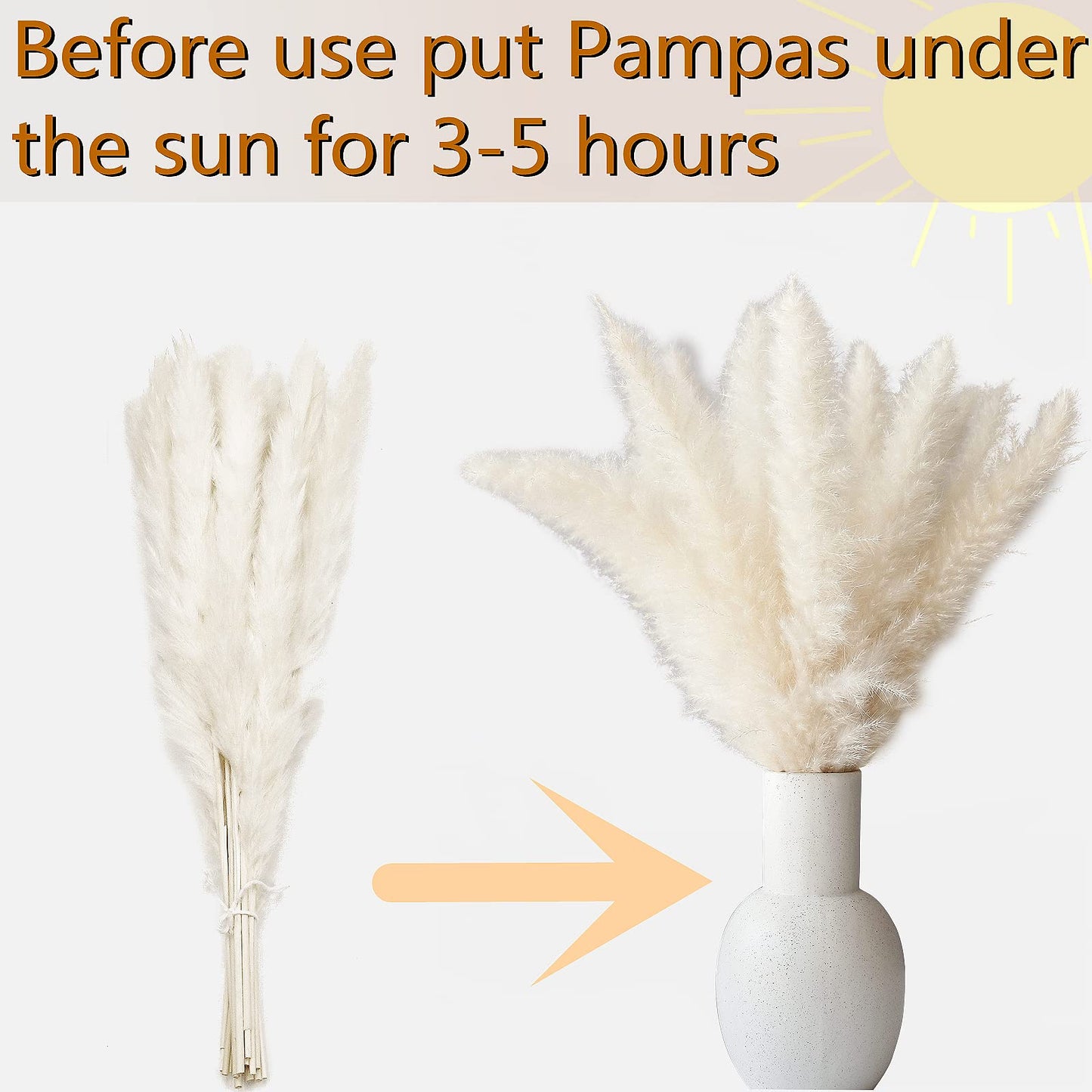 Bannifll 125 PCS Dried Pampas Grass Bouquet, Boho Table Decor, Bunny Tails Dried Flowers, Brown Pampas, White Pampas Grass for Weddings, Home Decor, Rustic Parties, and Baby Shower Decorations