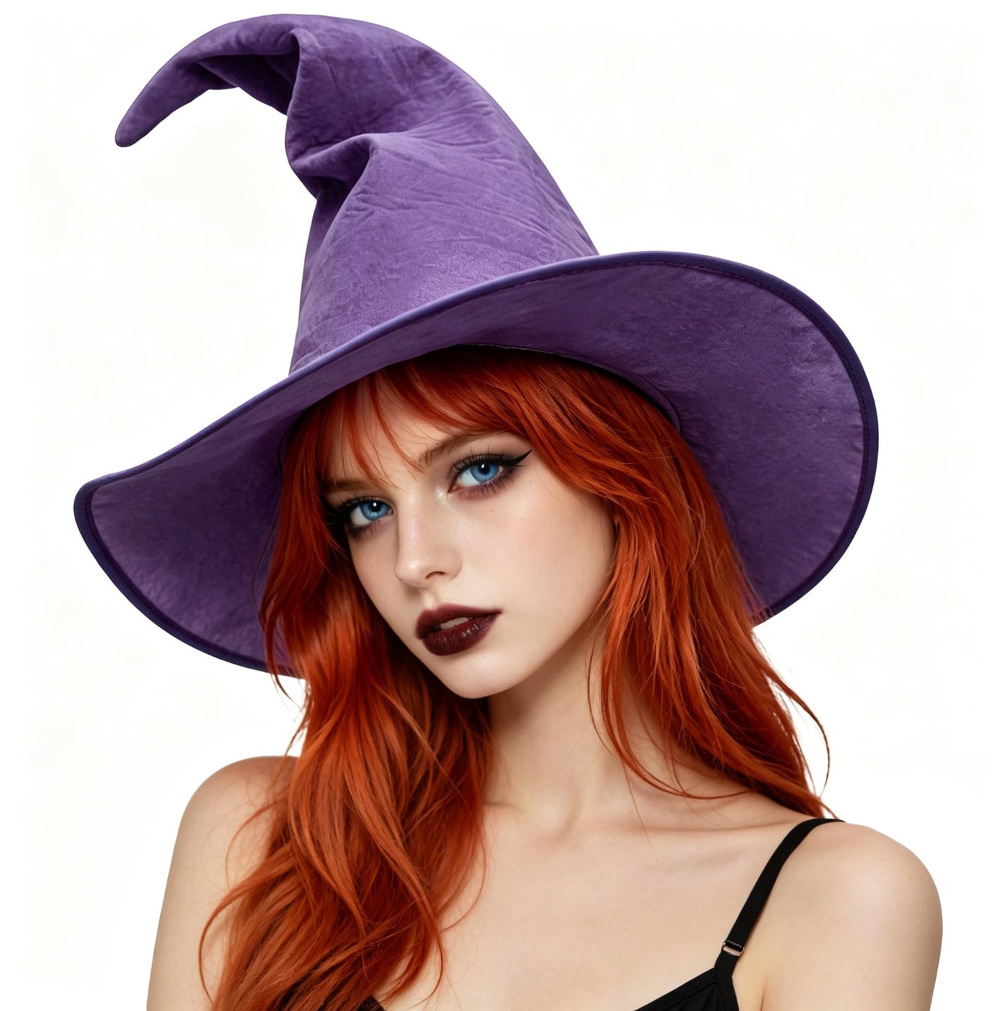 VZQI Womens Witch Hat Faux Suede Halloween Costume Accessory 18 Inch Wide Brim 8 Colors DIY Friendly Party Cosplay Purple