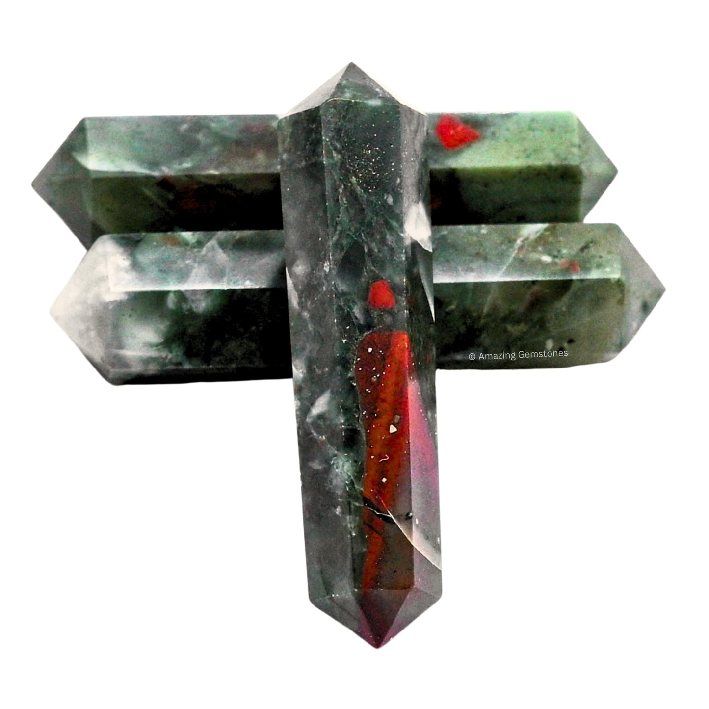 Amazing Gemstone African Bloodstone Crystal Points Bulk Healing Crystals and Stones - Pack of 3 Double Terminated Healing Wand Point Bulk Crystals for Crafts, Crystal Grid, DIY - Premium Crystals