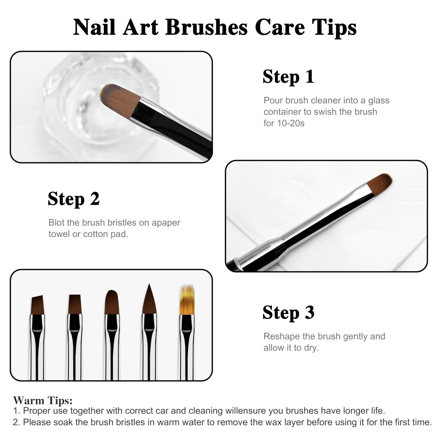 Aridito One 7-Pin Stainless Steel Nail Tool And 5pcs Double-Ended Nail Art Brushes Set With 5/10/15/20mm Liner Brushes, Gel Taking, Ombre/Flat/3D/Oval/Angled Brushes For DIY Manicures & Salons