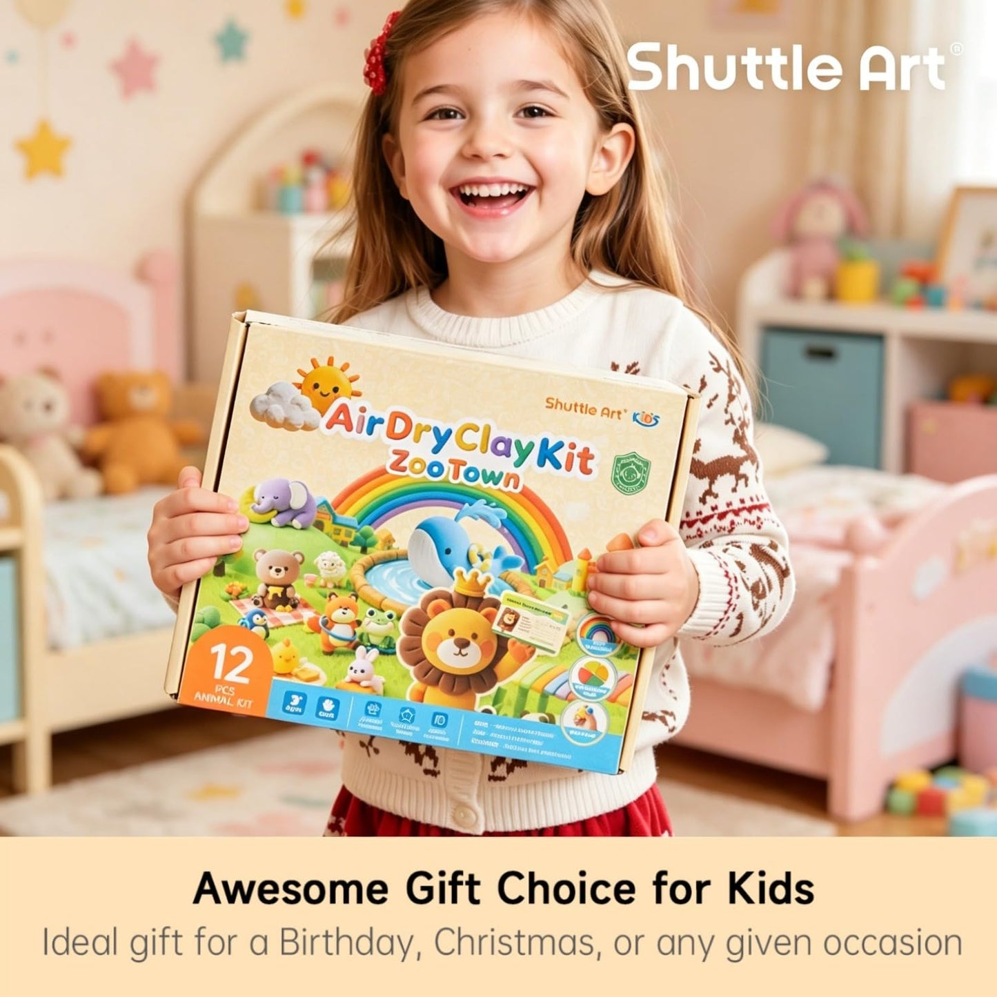 Shuttle Art Air Dry Clay for Kids - Zoo Town, 55 PCS Modeling Clay Kit with Sculpting Tools and Tutorials, Safe & Non-Sticky, Craft Gifts for Boys & Girls