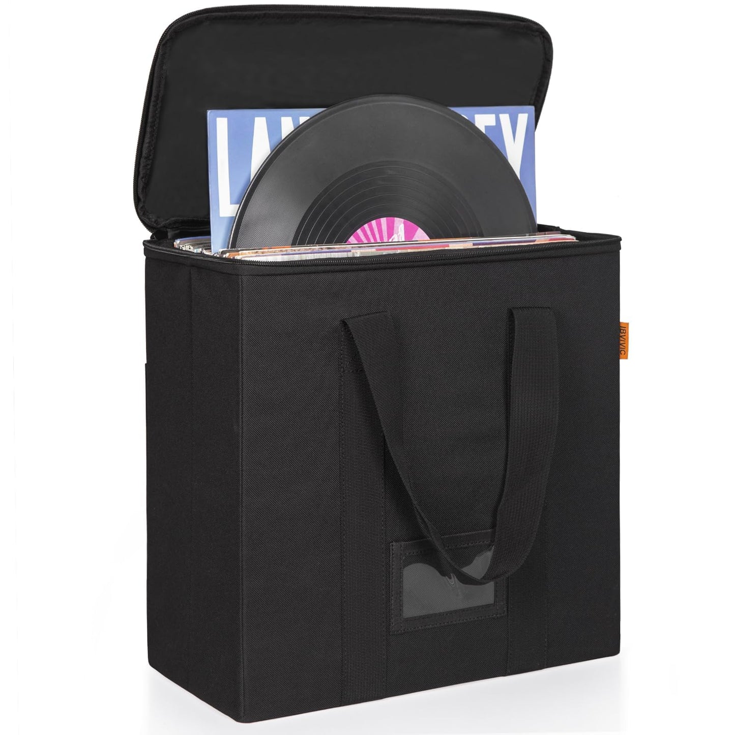 IBVIVIC Vinyl Record Storage Box with Lids and Handle Vinyl Album Storage Case Bag for 7/10/12 inch LP, Collapsible Crate Holds up 50+ Single Record (Black)