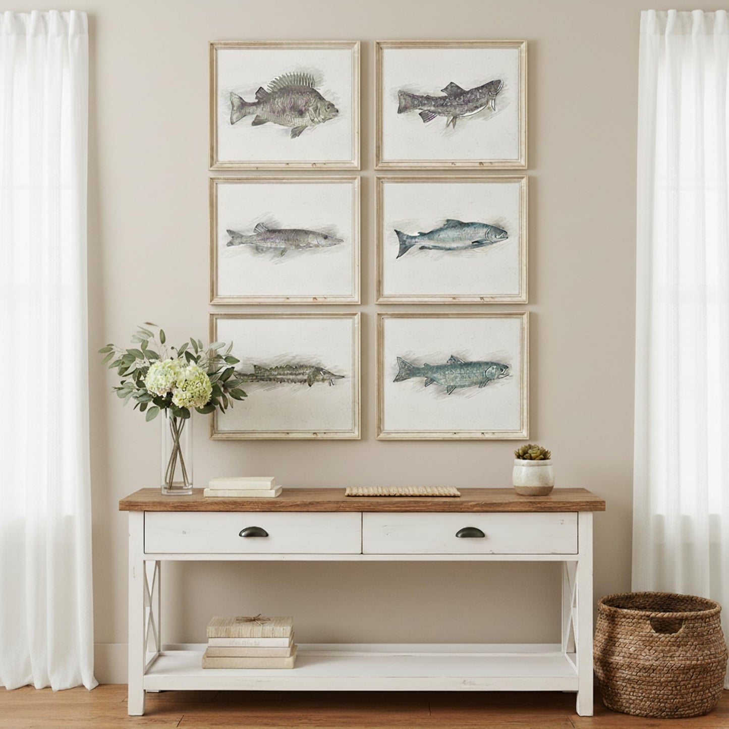 DREAM BIG PRINTABLES Fish Sketches Art Prints (Set of 6) - Unframed - 8x10 | Fishing Wall Decor for Fisherman