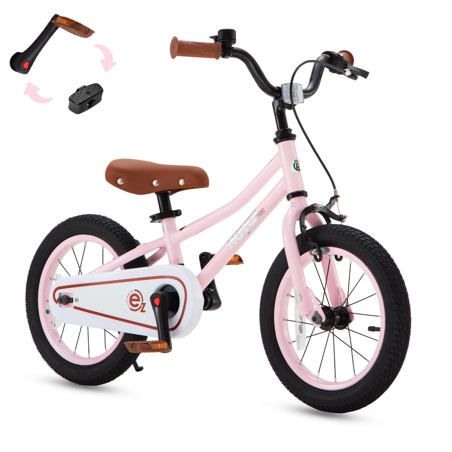 RoyalBaby Terra EZ Kids Bike, Easy Learn Balancing to Biking, 14 Inch Balance & Pedal Bicycle, Instant Assembly Toddlers Boys Girls Ages 3-6 Years, 14" Pink