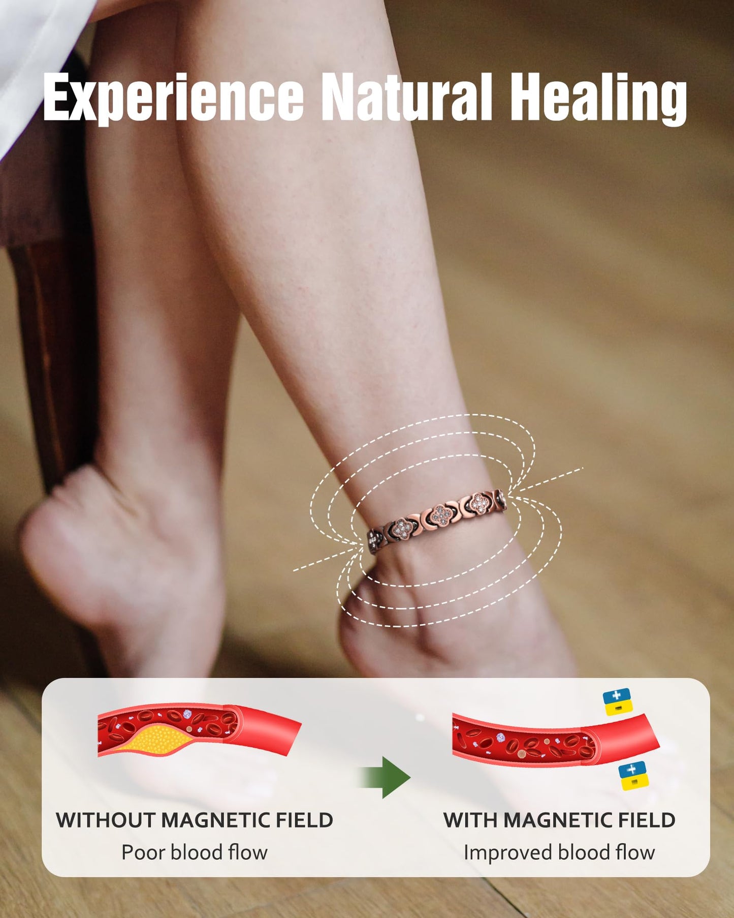 Jecanori Copper Ankle Bracelet for Women,3800 Gauss Ultra Strength Magnetic Anklet bracelet, Four-Leaf Clover Design with Crystals, Adjustable Fit,Ideal Gift for Her